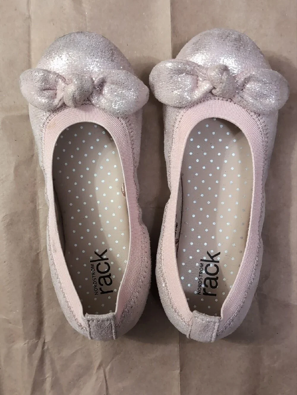Girls Sparkle Mary Jane and Bow Ballet Flats - Pink & Ivory